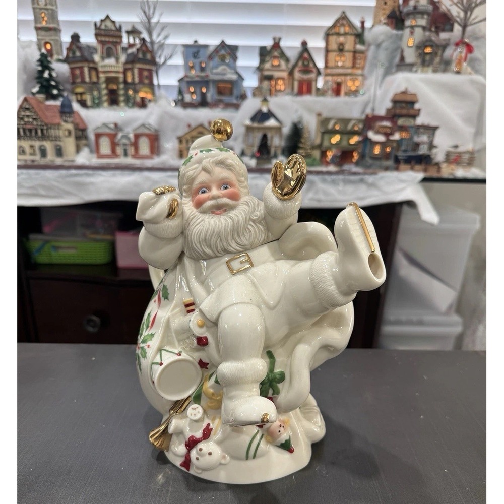 Vintage Lenox Holiday Santa Collection Teapot Skiing Santa‎ Claus 1999 Christmas